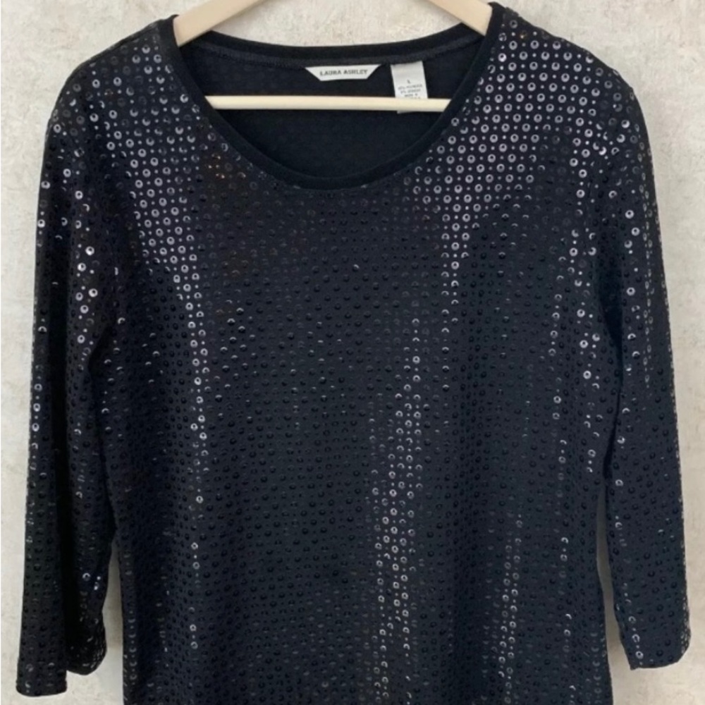 Laura Ashley Size Large Black Sequin Top